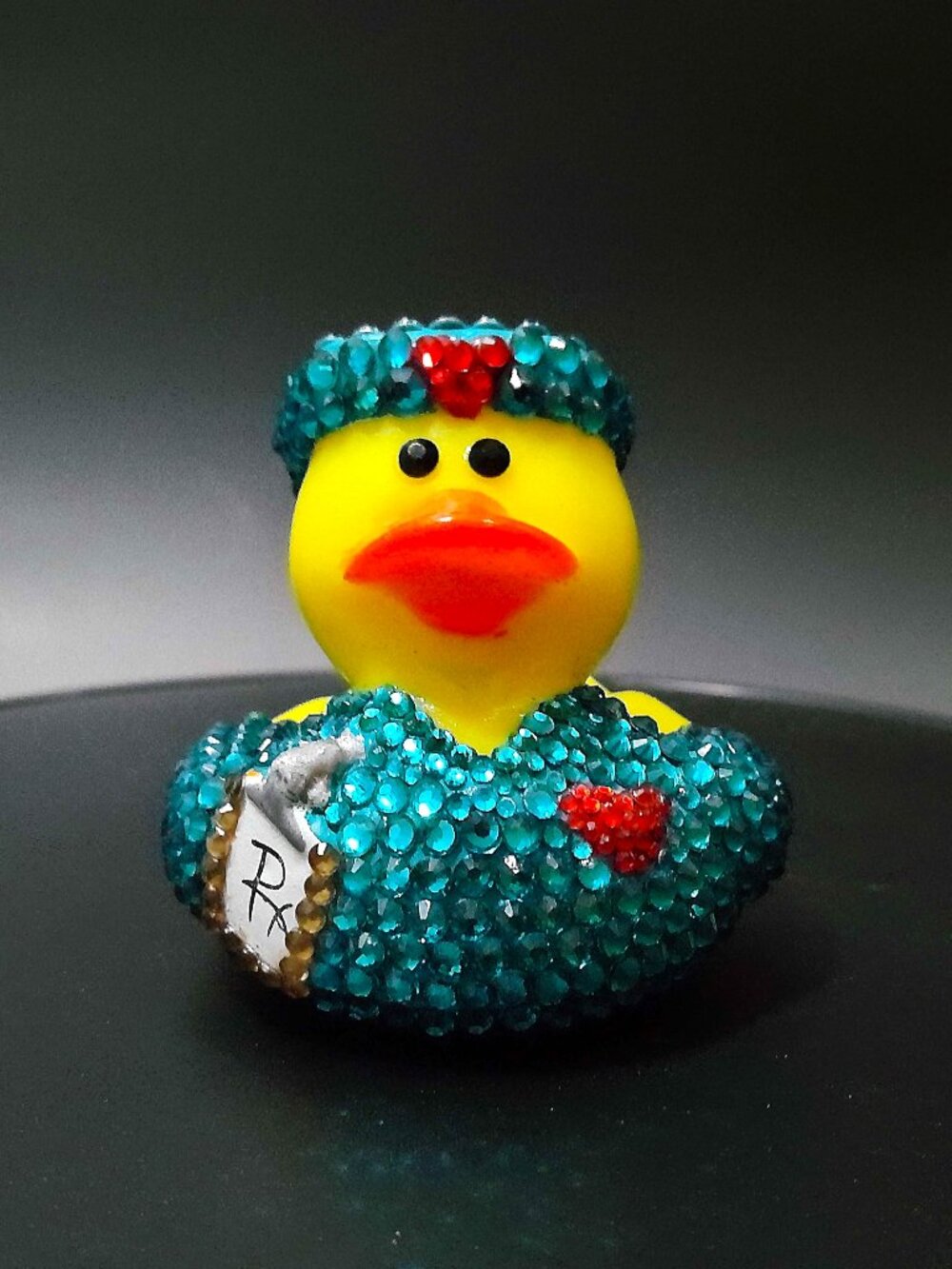 Turquoise Nurse Bling Rubber Duck, Bedazzled Nurse, Unique, Fun Gift